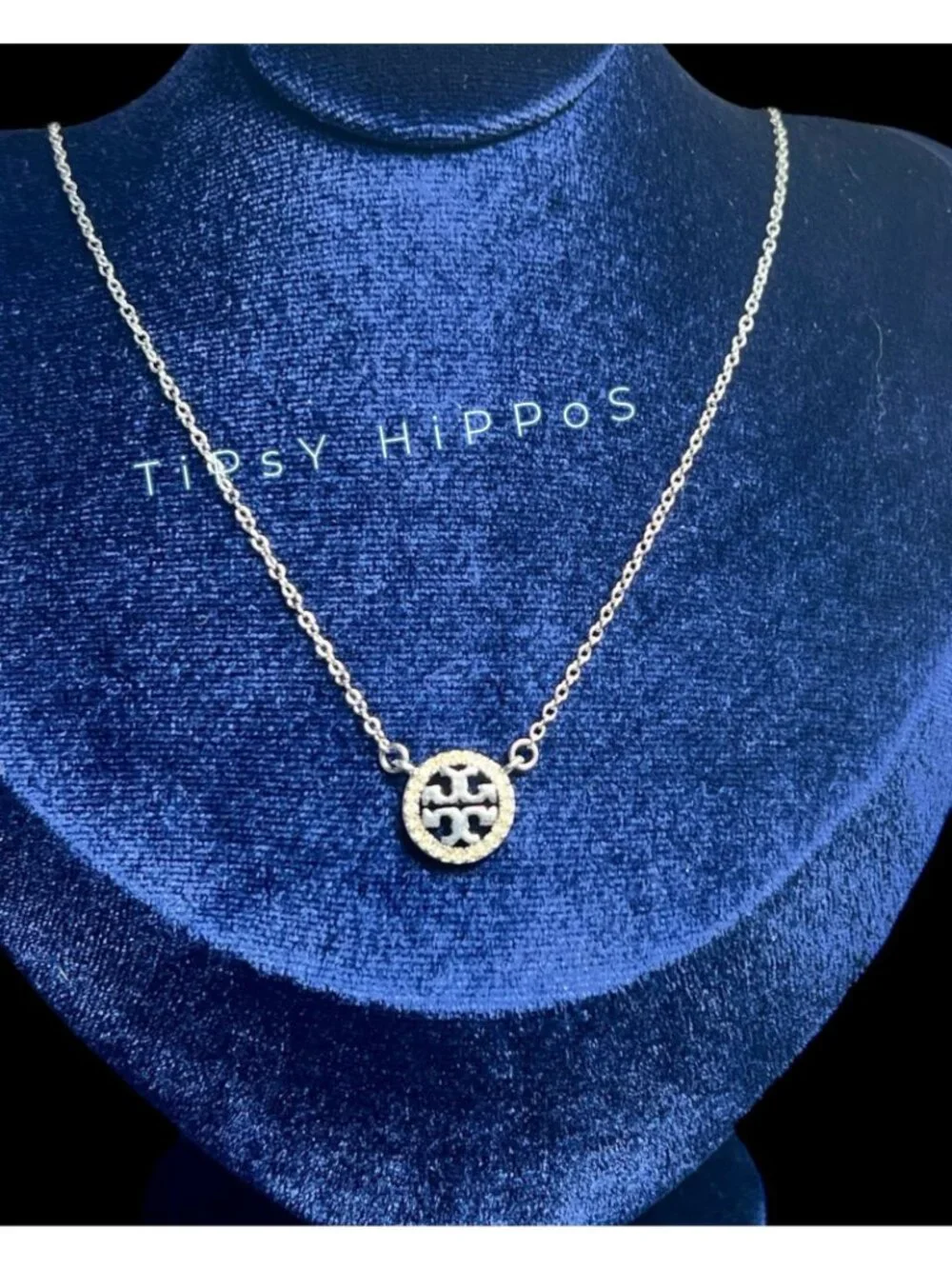 NEW!  Beautiful Tory Burch Silver Miller Crystal Pave Necklace